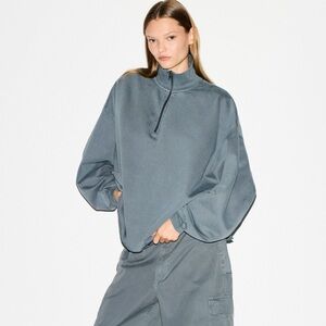 NWT $98 SKIMS boyfriend fleece oversized half sleeve pullover in Zircon size M